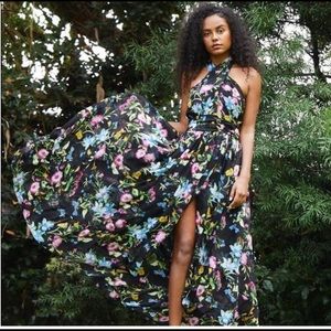 Misa Black XS Womens Faye Floral Halter Open Casual Maxi Dress